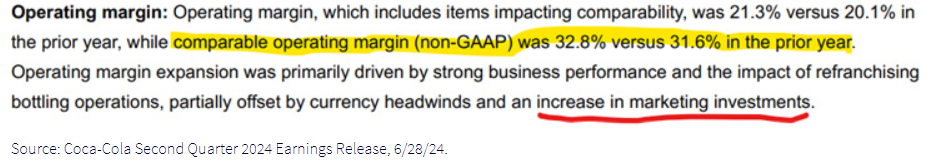 Quote from Coca-cola 2Q 2024 Earnings Release on June 28 2024