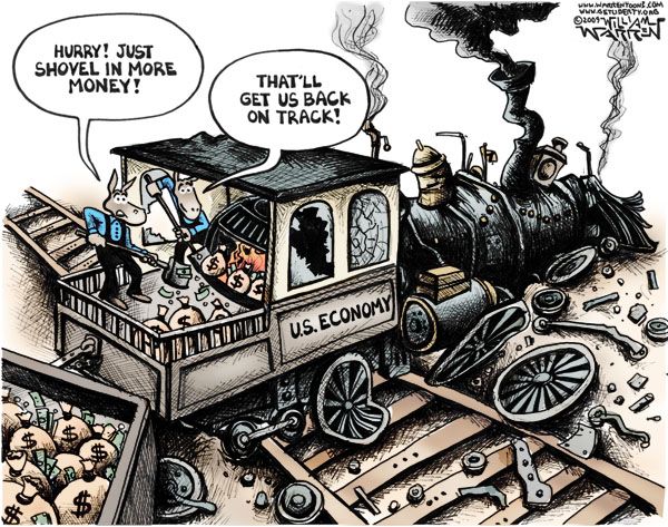Cartoon - Hurry! Just shovel in more money!
